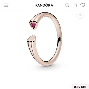 Pandora Rose Gold-Plated Two Hearts Ring with Red Stone